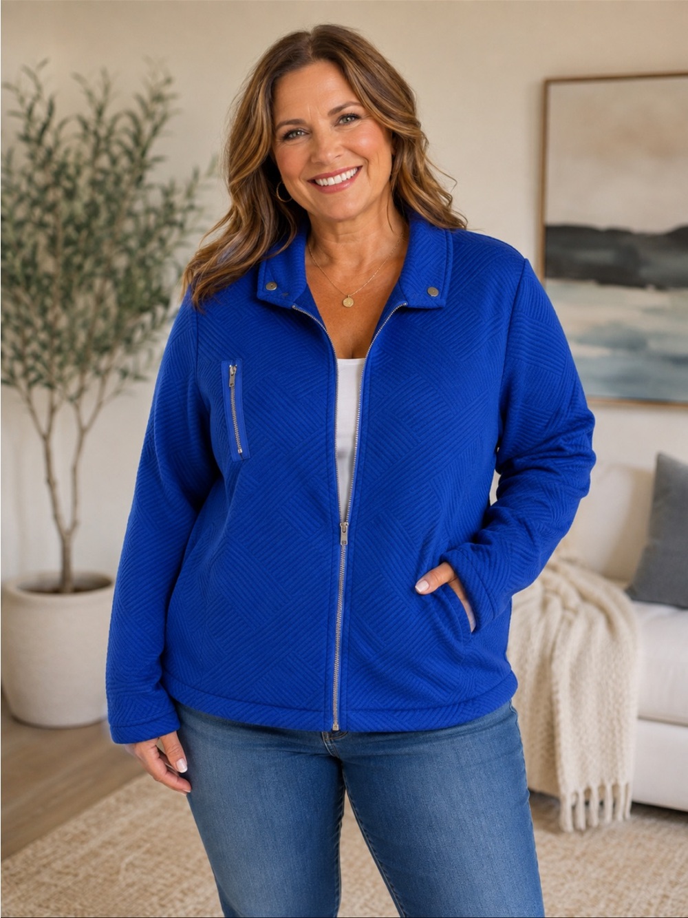 2XL SHEIN Royal Blue Quilted-Textured, Zip-Front Jacket- NWOT- AS IS
